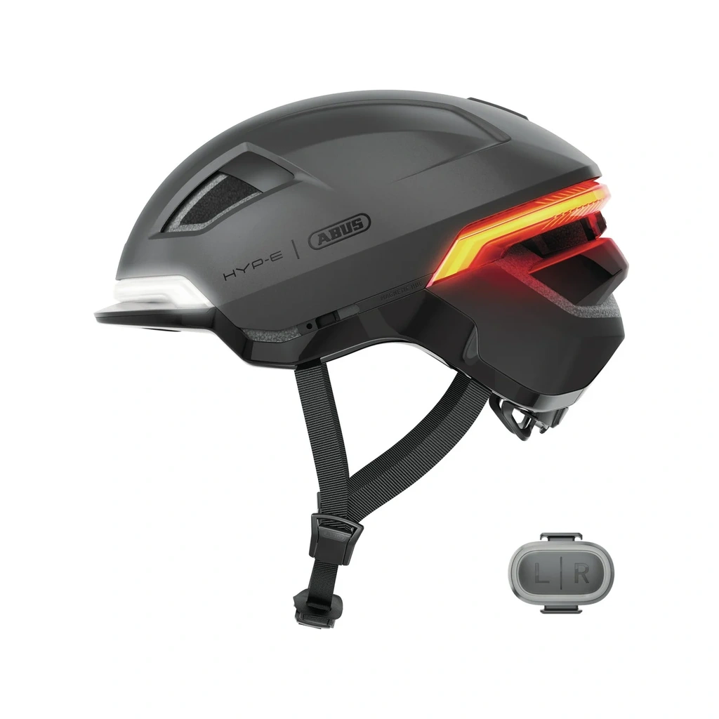 ABUS HYP-E Cykelhjelm Med Blinklys - Volcano Titan/Sort